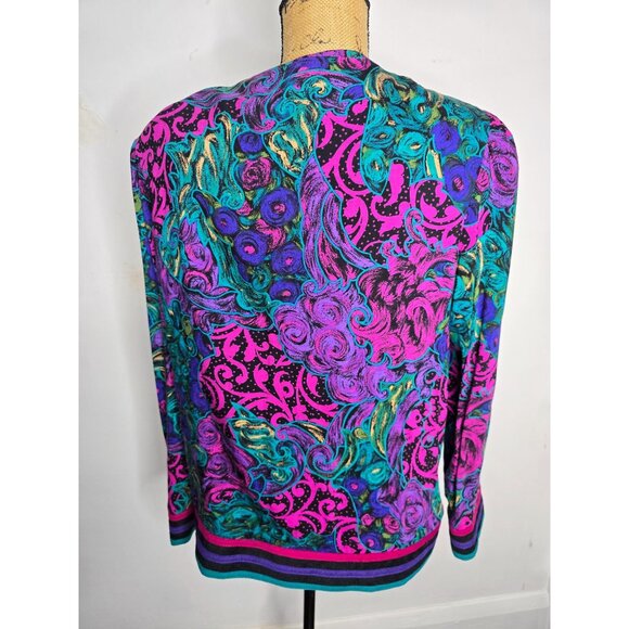 Vintage 80s Neon Paisley Pink Button Jacket Maximalist - Picture 4 of 12